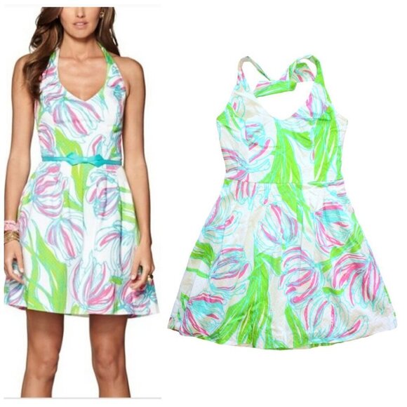Lilly Pulitzer Ring the belt boy Ross mini Dress Size 6 floral print Open Back - Picture 1 of 10